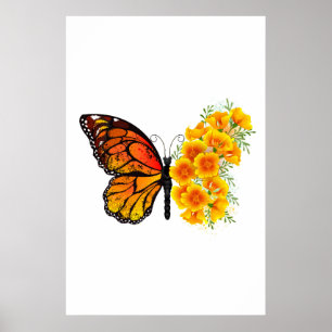 Flower Butterfly with Yellow California Poppy Poster
