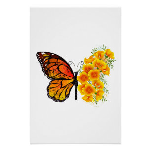 Flower Butterfly with Yellow California Poppy Poster