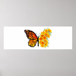 Flower Butterfly with Yellow California Poppy Poster