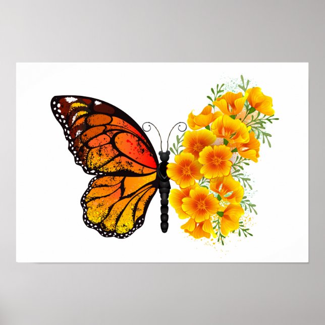 Flower Butterfly with Yellow California Poppy Poster (Front)