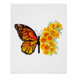 Flower Butterfly with Yellow California Poppy Poster