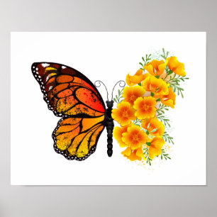 Flower Butterfly with Yellow California Poppy Poster