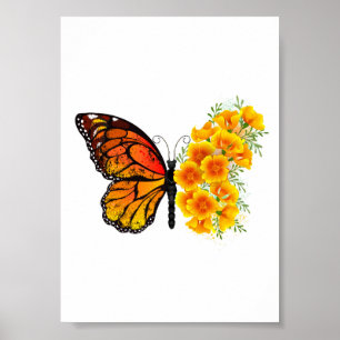 Flower Butterfly with Yellow California Poppy Poster
