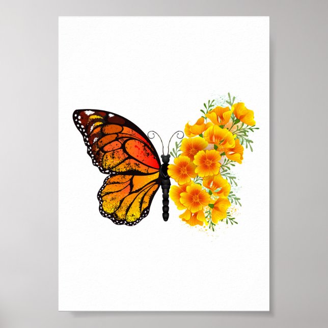 Flower Butterfly with Yellow California Poppy Poster (Front)