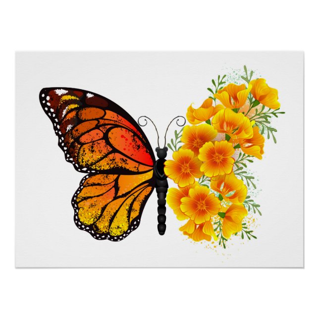 Flower Butterfly with Yellow California Poppy Poster (Front)