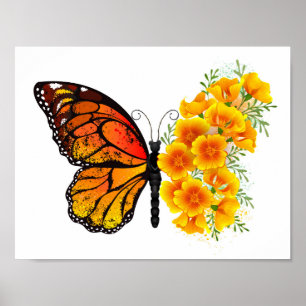 Flower Butterfly with Yellow California Poppy Poster