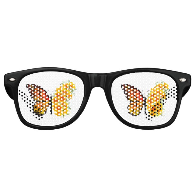 Flower Butterfly with Yellow California Poppy Retro Sunglasses (Front)