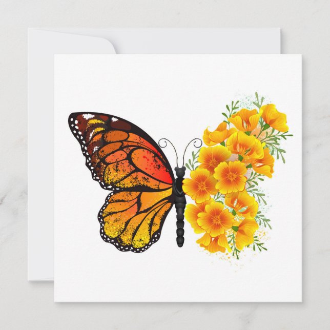 Flower Butterfly with Yellow California Poppy Save The Date (Front)