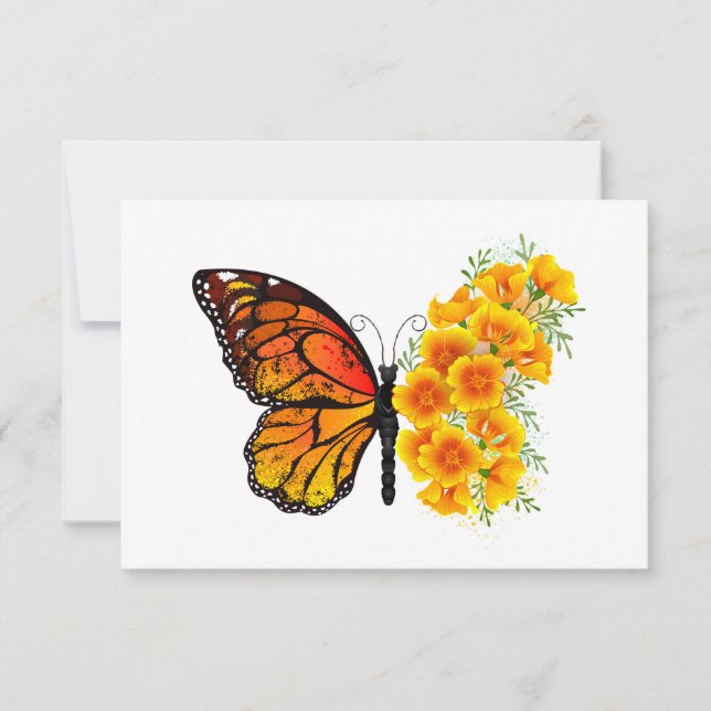 Flower Butterfly with Yellow California Poppy Save The Date (Front)