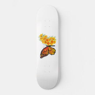 Flower Butterfly with Yellow California Poppy Skateboard