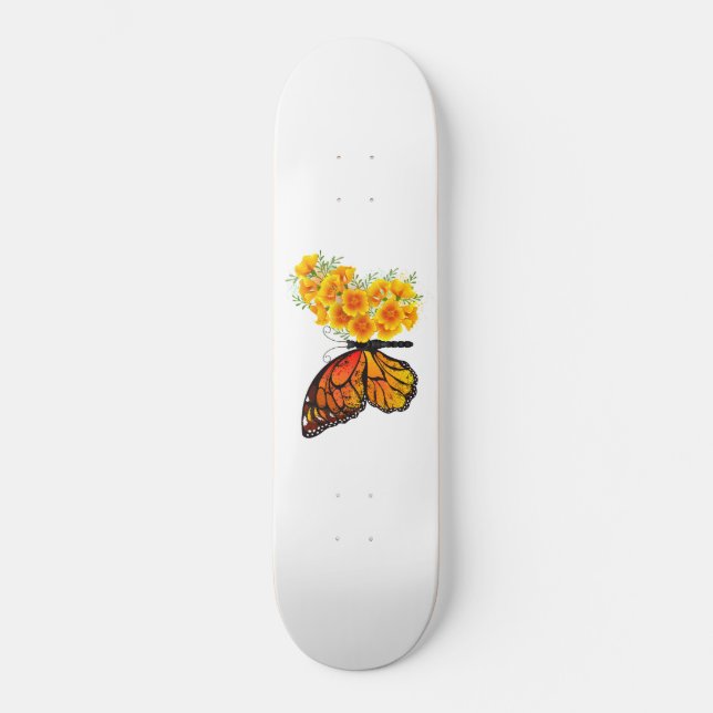 Flower Butterfly with Yellow California Poppy Skateboard (Front)
