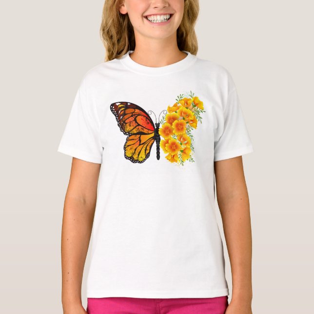 Flower Butterfly with Yellow California Poppy T-Shirt (Front)