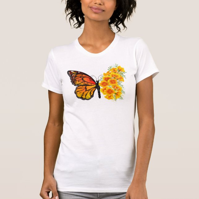 Flower Butterfly with Yellow California Poppy T-Shirt (Front)