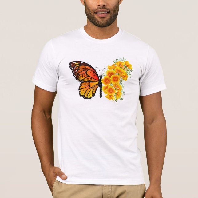 Flower Butterfly with Yellow California Poppy T-Shirt (Front)