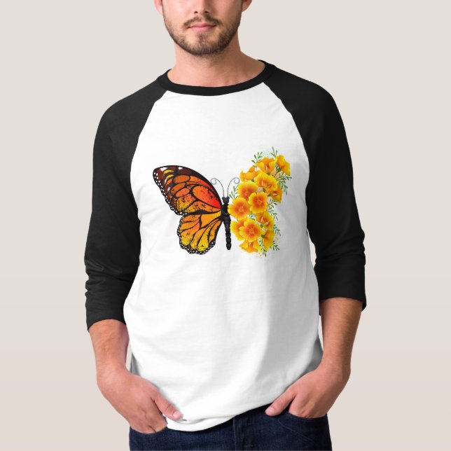 Flower Butterfly with Yellow California Poppy T-Shirt (Front)