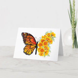 Flower Butterfly with Yellow California Poppy Thank You Card