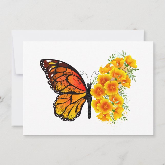 Flower Butterfly with Yellow California Poppy Thank You Card (Front)