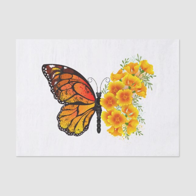 Flower Butterfly with Yellow California Poppy Tissue Paper (Front)