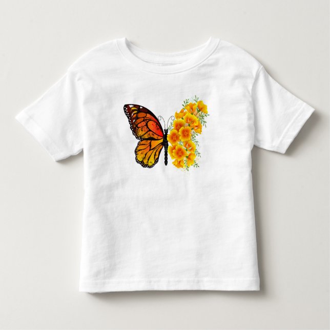 Flower Butterfly with Yellow California Poppy Toddler T-Shirt (Front)