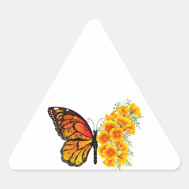 Flower Butterfly with Yellow California Poppy Triangle Sticker (Front)
