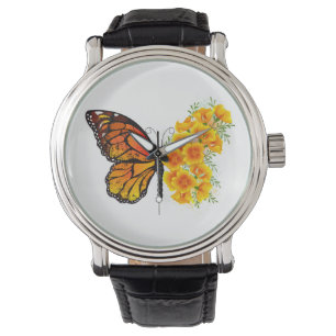 Flower Butterfly with Yellow California Poppy Watch