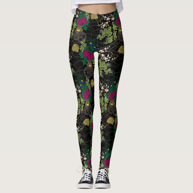 Flower Carriage Pattern Japanese classic Leggings (Front)