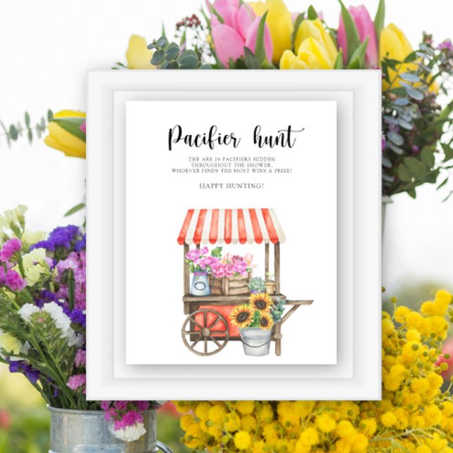 Flower cart baby shower - pacifier hunt game poster (Creator Uploaded)