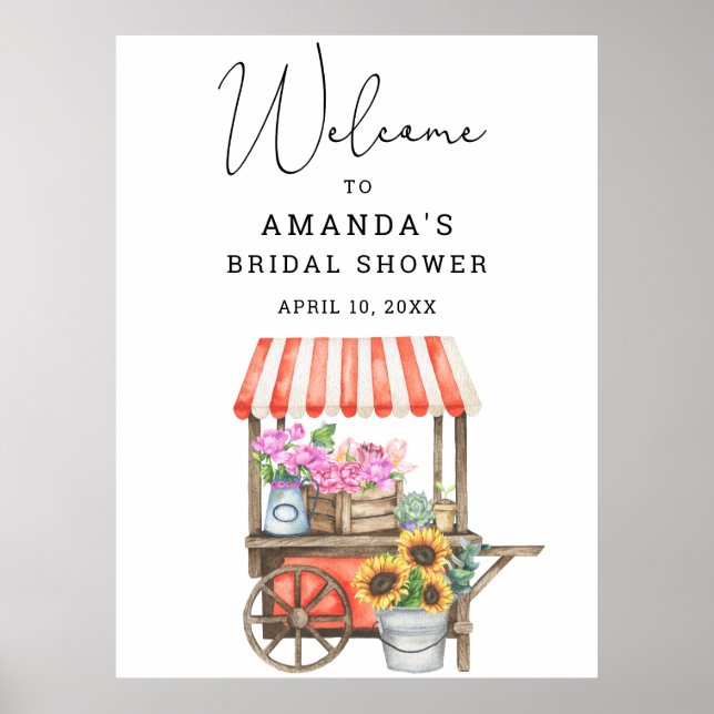 Flower Cart Bridal Shower Welcome Sign (Front)
