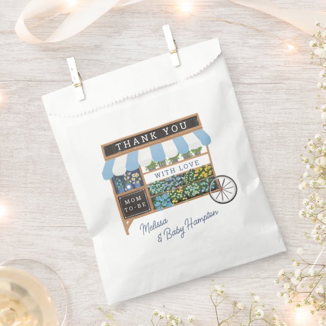 Flower Cart Farmers Market Blue Baby Shower Favour Bag (Clipped)
