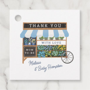Flower Cart Farmers Market Blue Baby Shower Favour Favour Tags