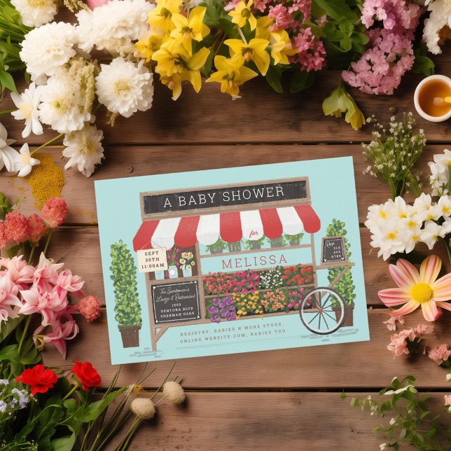 Flower Cart Farmer's Market Gender Neutral Shower Invitation (Creator Uploaded)