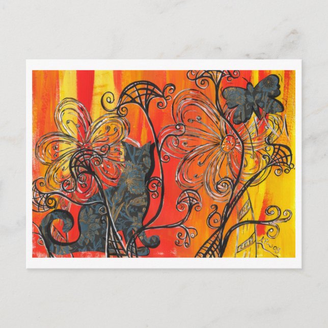 Flower Cat and Butterfly Postcard (Front)