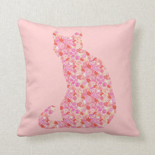 Flower Cat - coral orange and pink Cushion