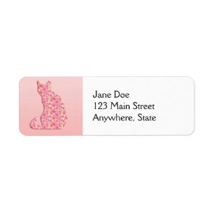 Flower Cat - coral orange and pink Return Address Label