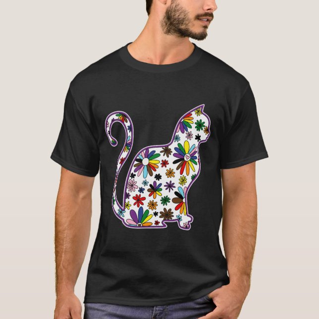 Flower cat LGBTQ+ Rainbow Progress Pride Flag T-Shirt (Front)