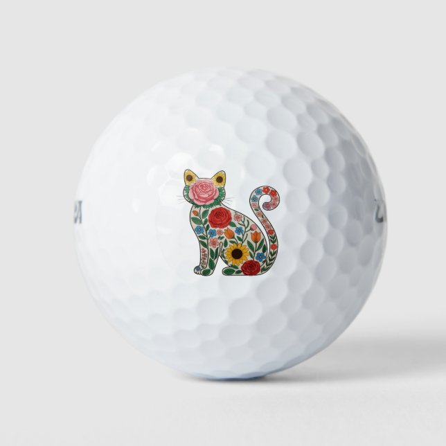 Flower Cat Wildflowers Kitten Lover Golf Balls (Front)