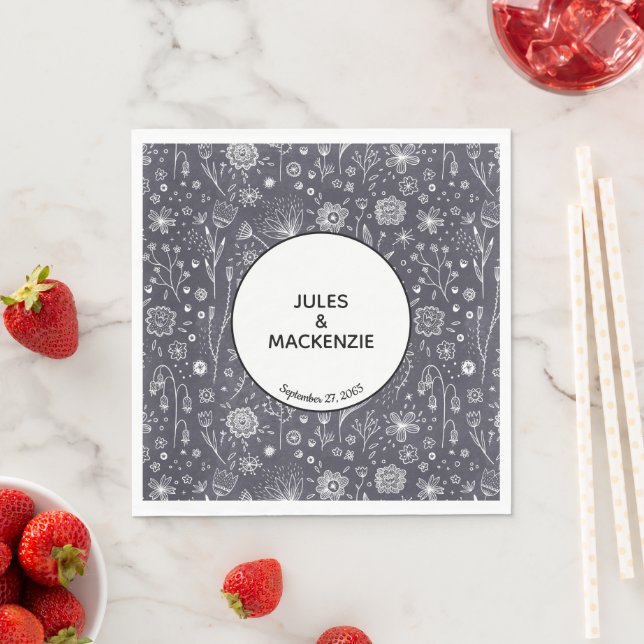 Flower Chalkboard Monochrome Modern Napkin (Insitu)