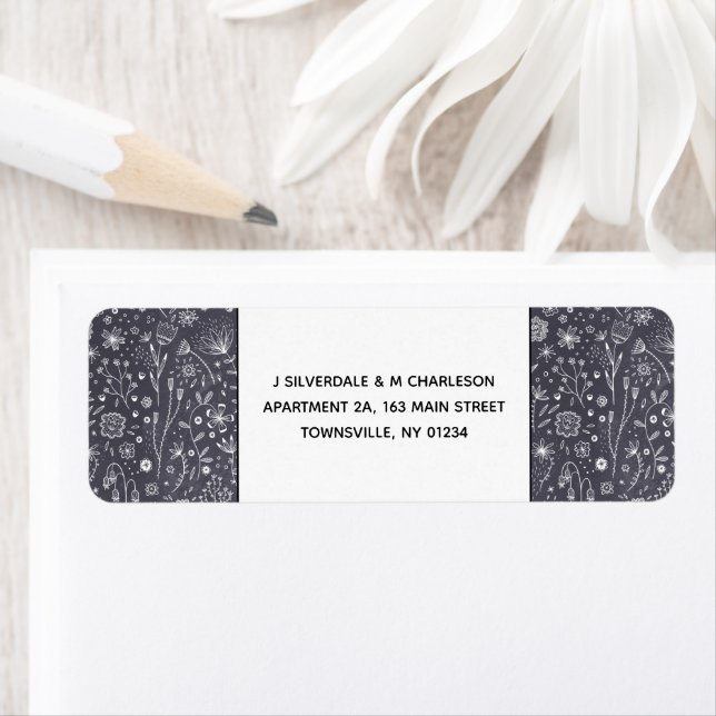 Flower Chalkboard Monochrome Modern Return Address Label (Insitu)