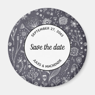 Flower Chalkboard Monochrome Modern Save the Date Magnet
