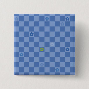 Flower Checkered Pattern No. 01 - Light Blue 15 Cm Square Badge