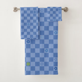 Flower Checkered Pattern No. 01 - Light Blue Bath Towel Set