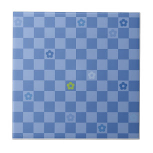 Flower Checkered Pattern No. 01 - Light Blue Ceramic Tile