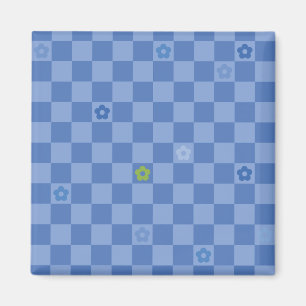 Flower Checkered Pattern No. 01 - Light Blue Magnet