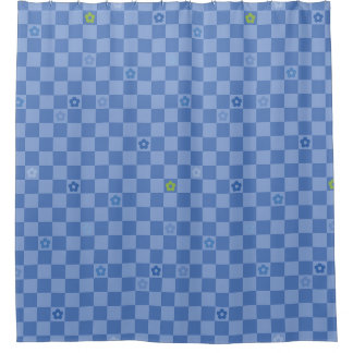 Flower Checkered Pattern No. 01 - Light Blue Shower Curtain