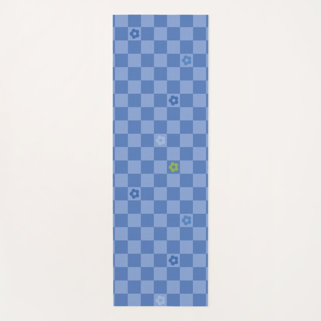 Flower Checkered Pattern No. 01 - Light Blue Yoga Mat (Front)