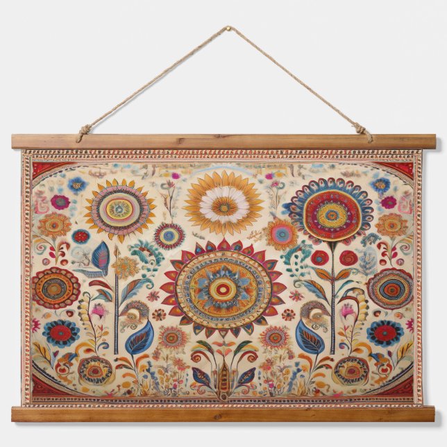 Flower Child Folk Art Wall Hanging Tapestry (Front)