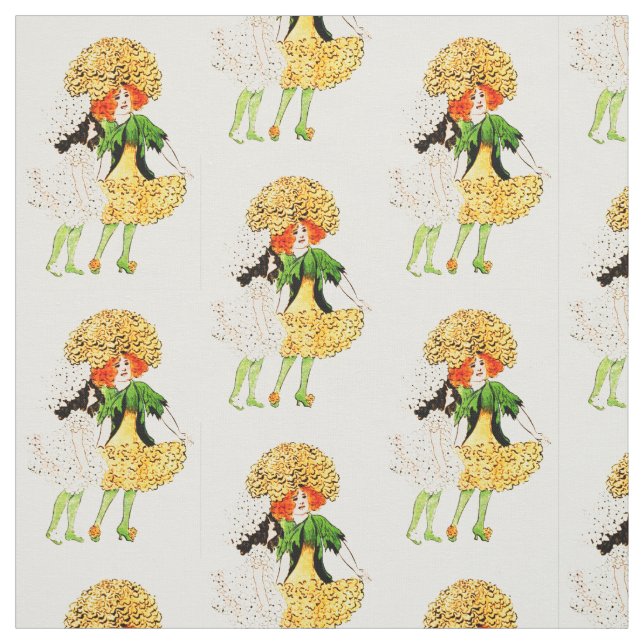 FLOWER CHILD - MARIGOLD FLORAL FAIRY PATTERN FABRIC (Swatch)