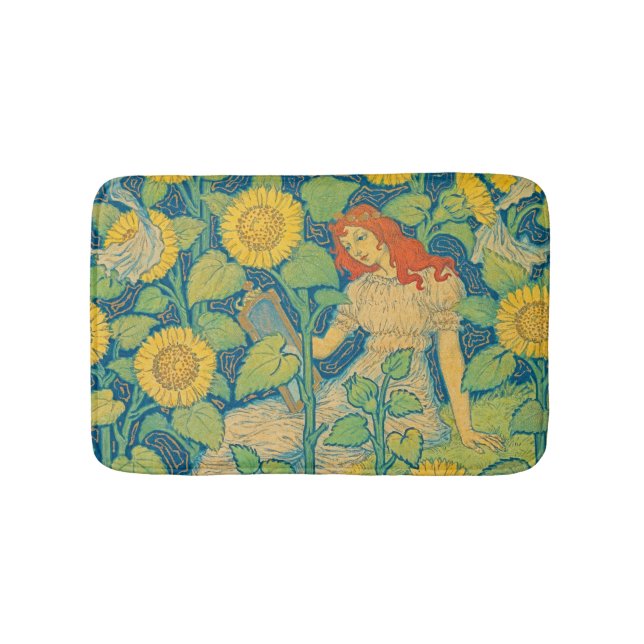 Flower Child Woman in Sunflower Garden Bath Mat (Front)