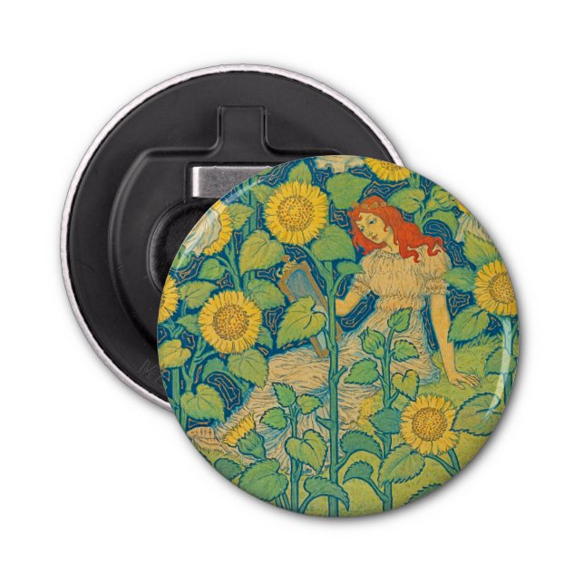 Flower Child Woman in Sunflower Garden Bottle Opener (Front)