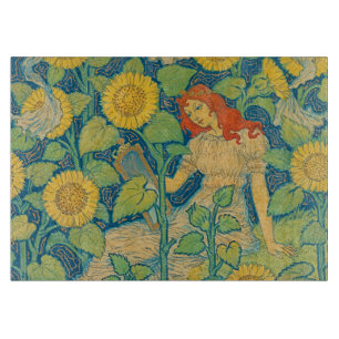 Flower Child Woman in Sunflower Garden Cutting Board